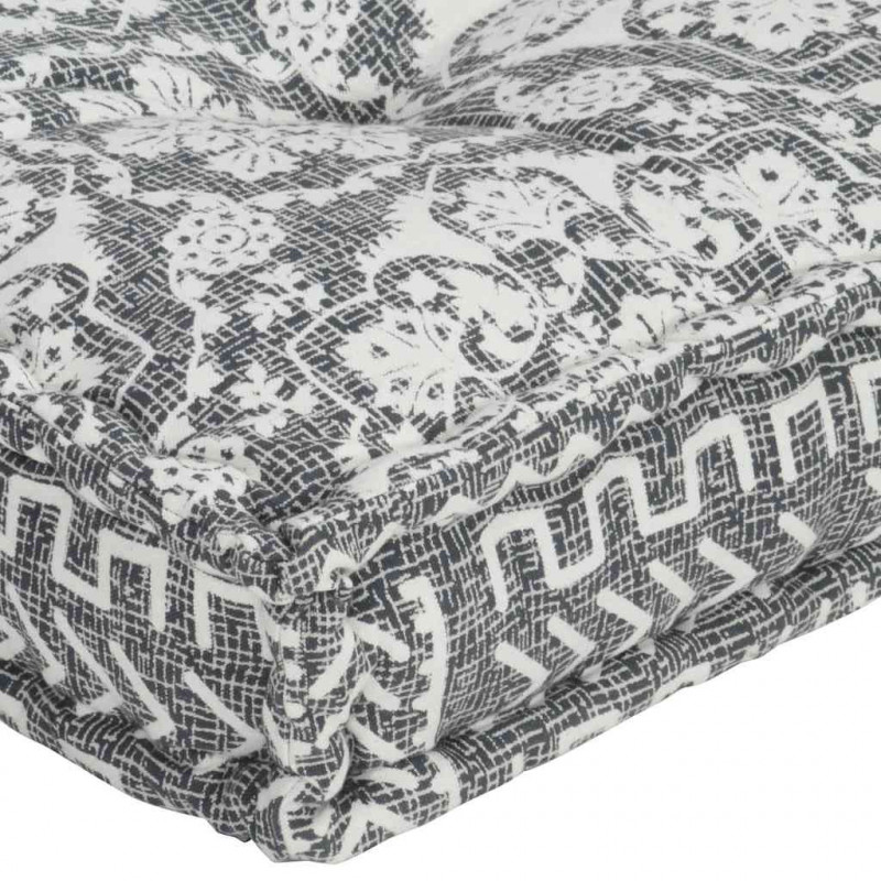 Sofa z poduszek na paletę, tkanina, jasnoszary patchwork