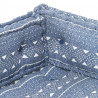 Sofa z poduszek na paletę, tkanina, indygo patchwork