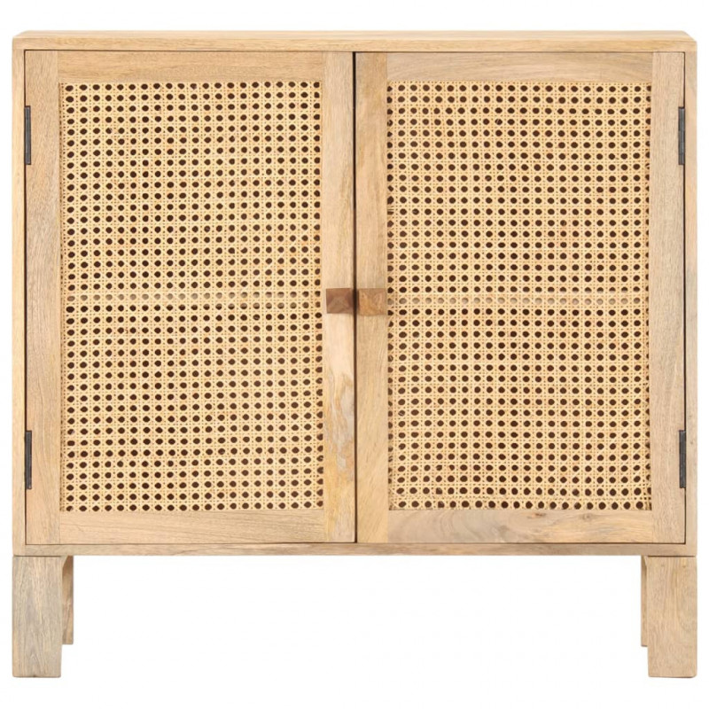 Szafka, 80x30x73 cm, lite drewno mango i naturalna trzcina