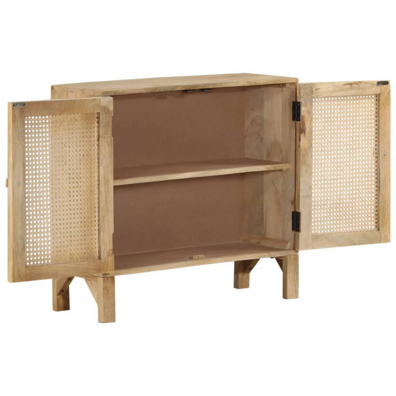 Szafka, 80x30x73 cm, lite drewno mango i naturalna trzcina