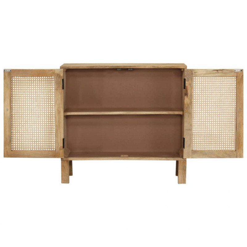 Szafka, 80x30x73 cm, lite drewno mango i naturalna trzcina