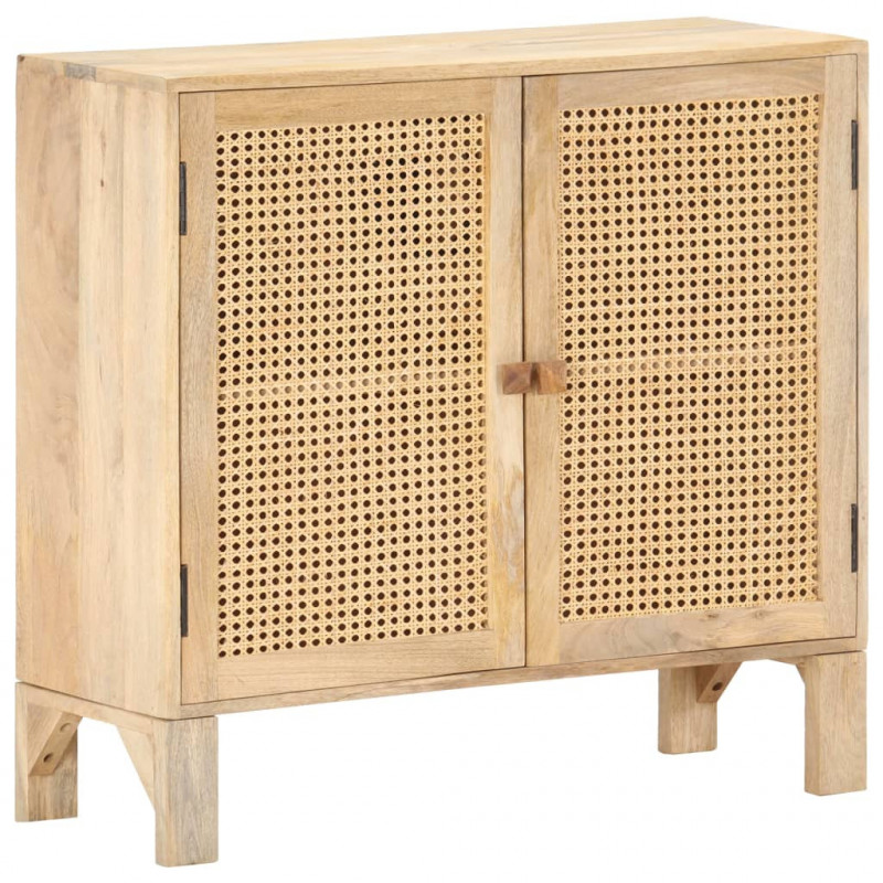 Szafka, 80x30x73 cm, lite drewno mango i naturalna trzcina