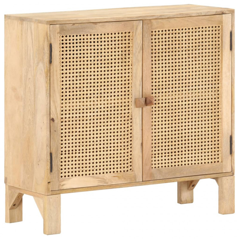 Szafka, 80x30x73 cm, lite drewno mango i naturalna trzcina