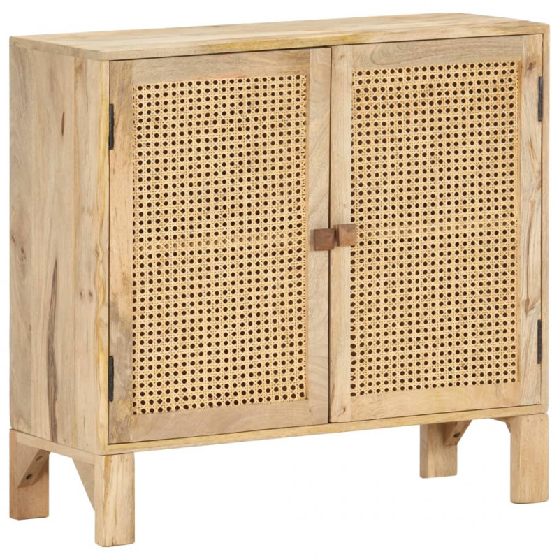 Szafka, 80x30x73 cm, lite drewno mango i naturalna trzcina