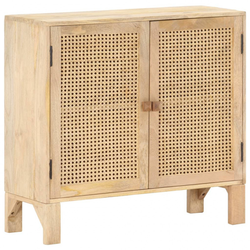 Szafka, 80x30x73 cm, lite drewno mango i naturalna trzcina