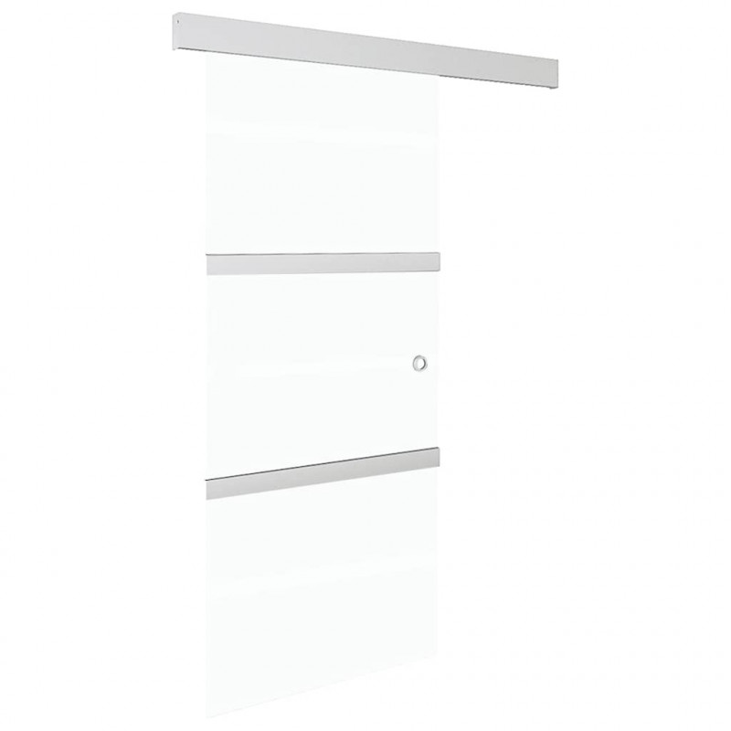 Drzwi przesuwne, szkło ESG i aluminium, 90x212 cm, srebrne