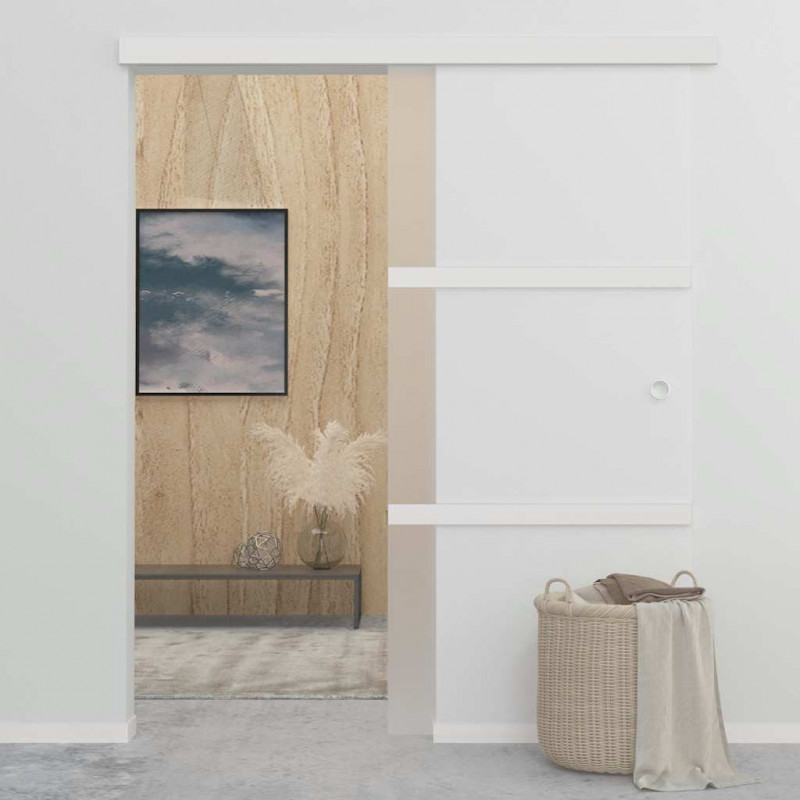 Drzwi przesuwne, szkło ESG i aluminium, 90x212 cm, srebrne
