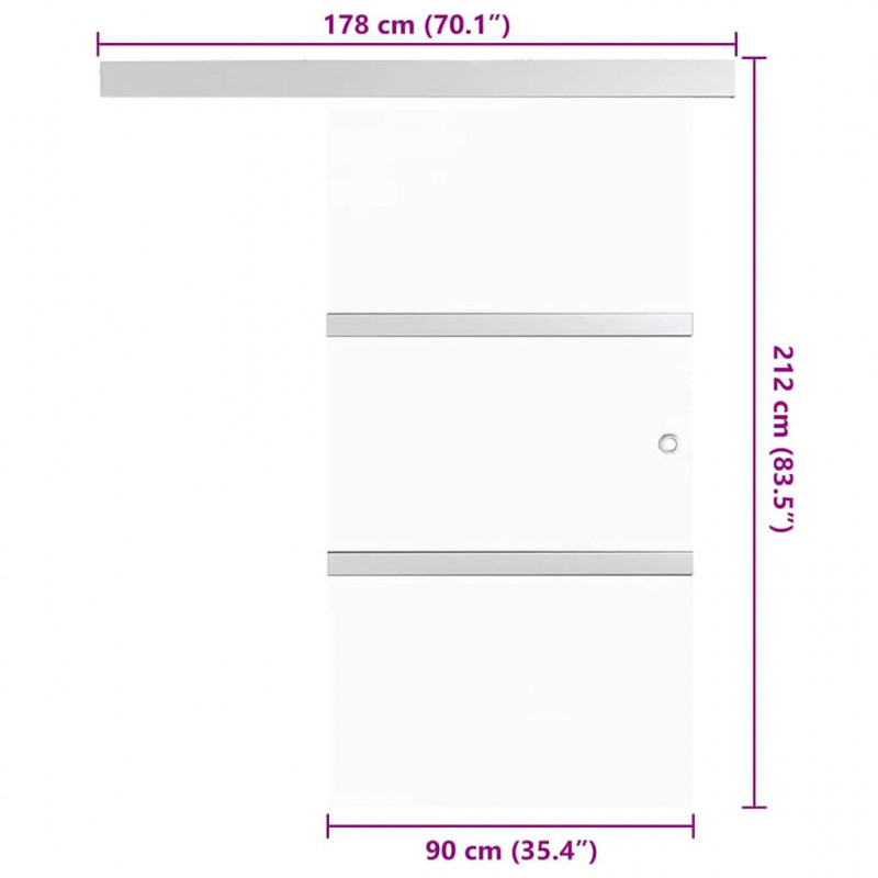 Drzwi przesuwne, szkło ESG i aluminium, 90x212 cm, srebrne