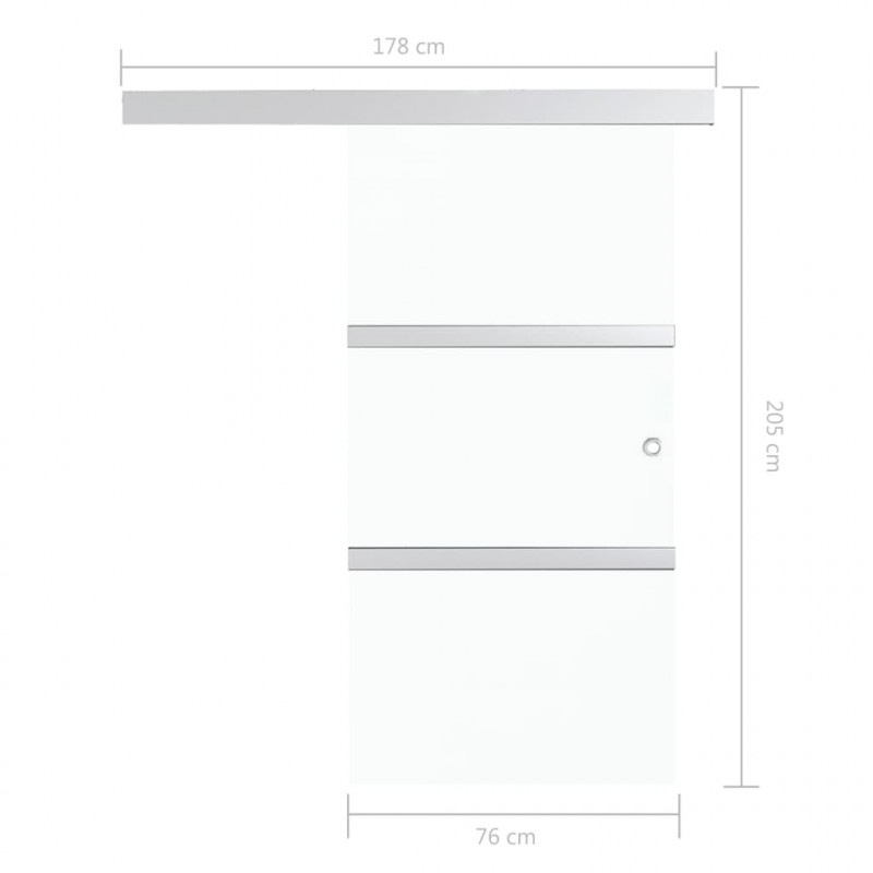 Drzwi przesuwne, ograniczniki, szkło ESG i aluminium, 76x205 cm