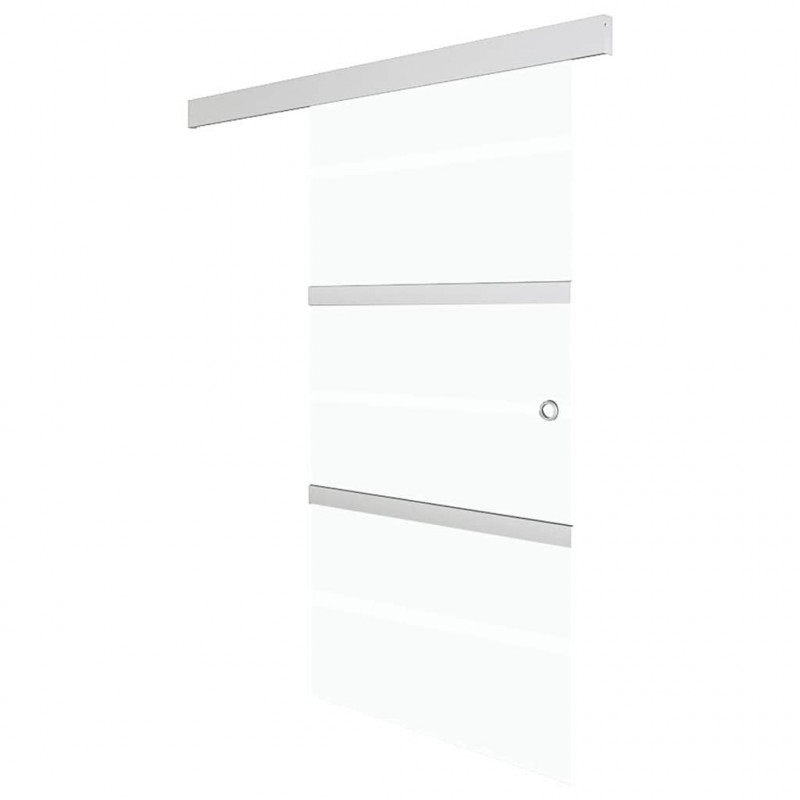 Drzwi przesuwne, szkło ESG i aluminium, 76x212 cm, srebrne