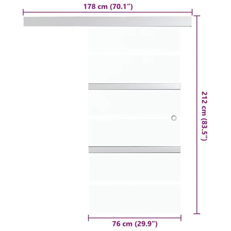 Drzwi przesuwne, szkło ESG i aluminium, 76x212 cm, srebrne