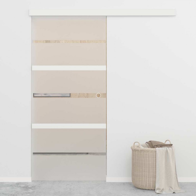 Drzwi przesuwne, szkło ESG i aluminium, 90x205 cm, srebrne