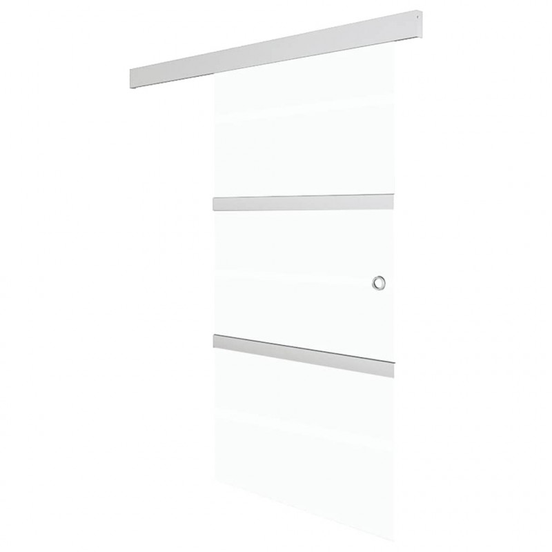 Drzwi przesuwne, szkło ESG i aluminium, 90x205 cm, srebrne