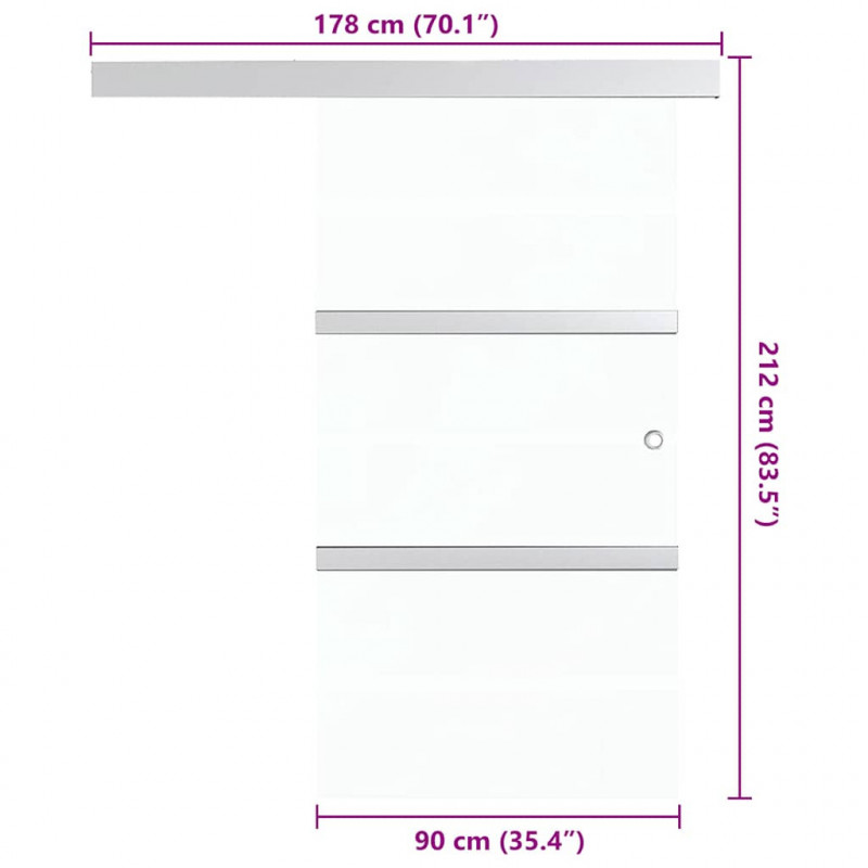 Drzwi przesuwne, szkło ESG i aluminium, 90x205 cm, srebrne