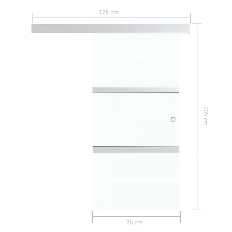 Drzwi przesuwne, ograniczniki, szkło ESG i aluminium, 76x205 cm