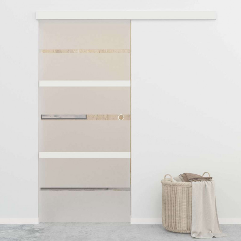 Drzwi przesuwne, ograniczniki, szkło ESG i aluminium, 90x205 cm