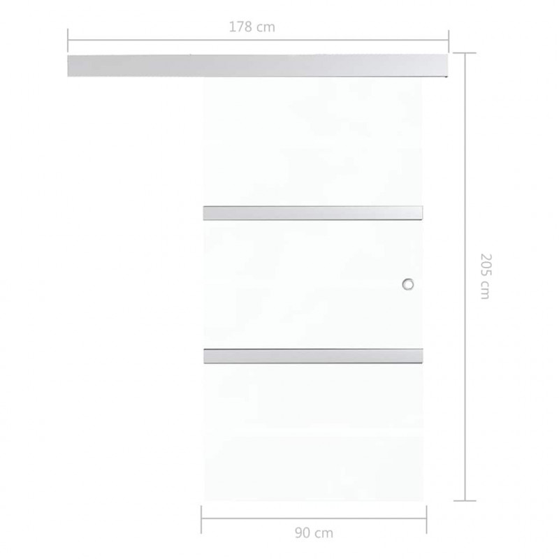 Drzwi przesuwne, ograniczniki, szkło ESG i aluminium, 90x205 cm