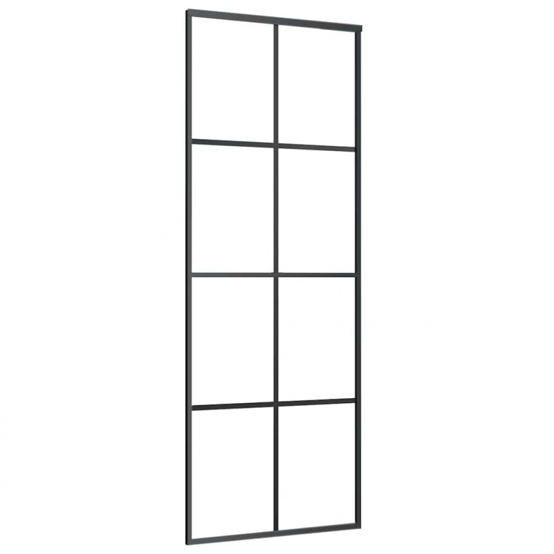 Drzwi przesuwne, aluminium i szkło ESG, 76x205 cm, czarne