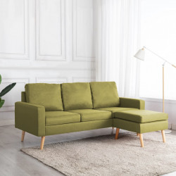 3-osobowa sofa z podnóżkiem, zielona, tapicerowana tkaniną