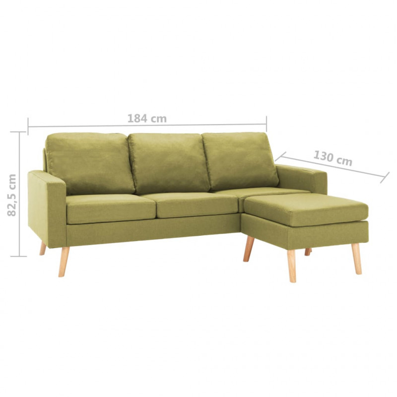 3-osobowa sofa z podnóżkiem, zielona, tapicerowana tkaniną