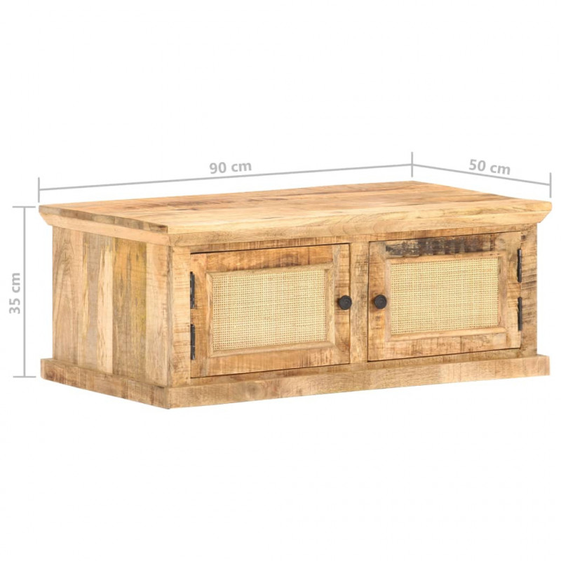 Stolik kawowy, 90x50x35 cm, drewno mango i naturalna trzcina