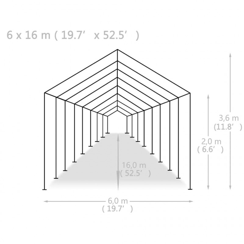 Namiot imprezowy z PE, 6 x 16 m, biały