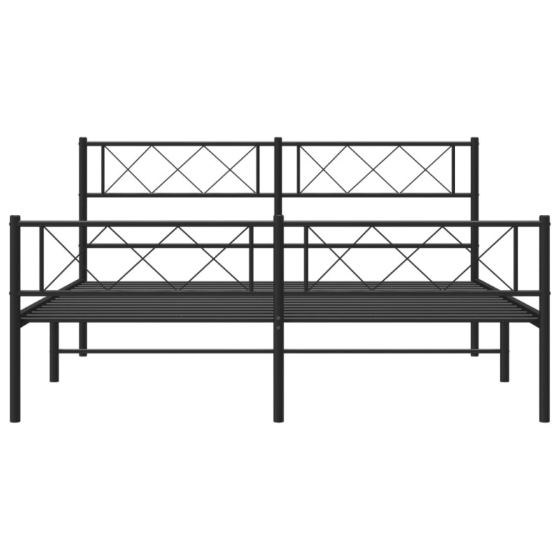 Metalowa rama łóżka z wezgłowiem i zanóżkiem, czarna, 140x190cm