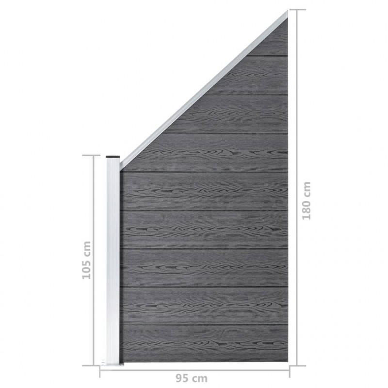 Ogrodzenie WPC, 4 panele kwadratowe, 1 skośny 792x186 cm, szare