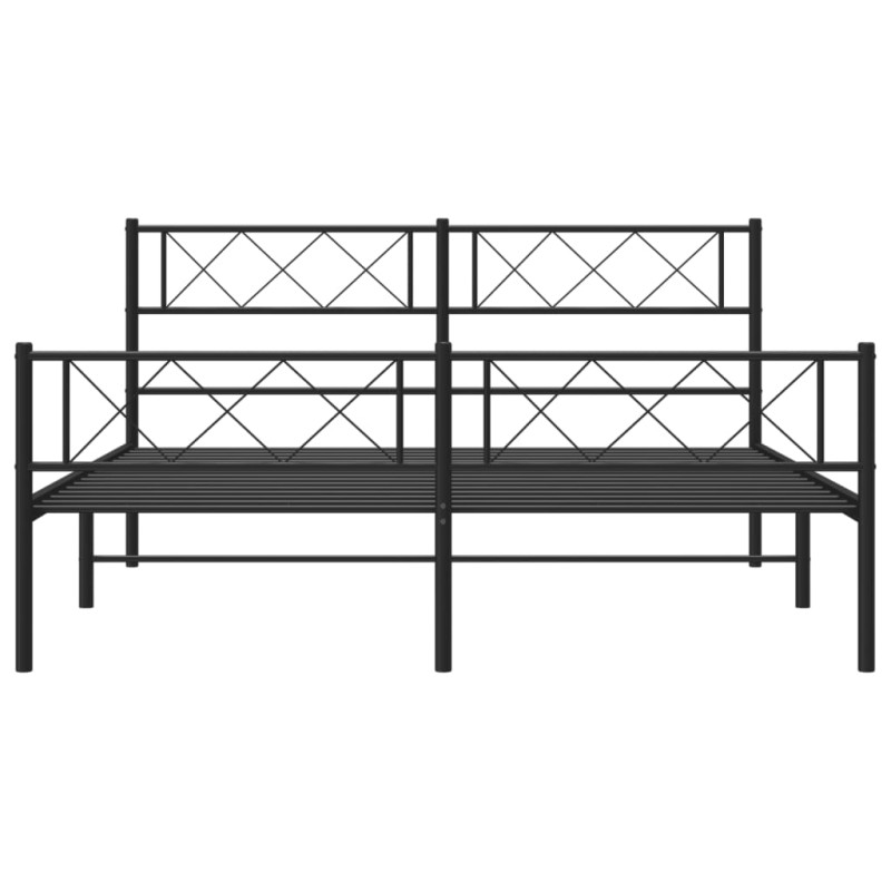 Metalowa rama łóżka z wezgłowiem i zanóżkiem, czarna, 150x200cm