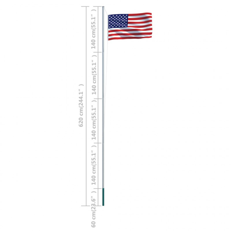 Flaga USA z aluminiowym masztem, 6,2 m