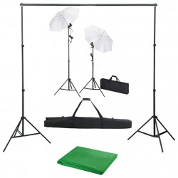 Fotograficzny zestaw studyjny z tłem, lampami i parasolkami