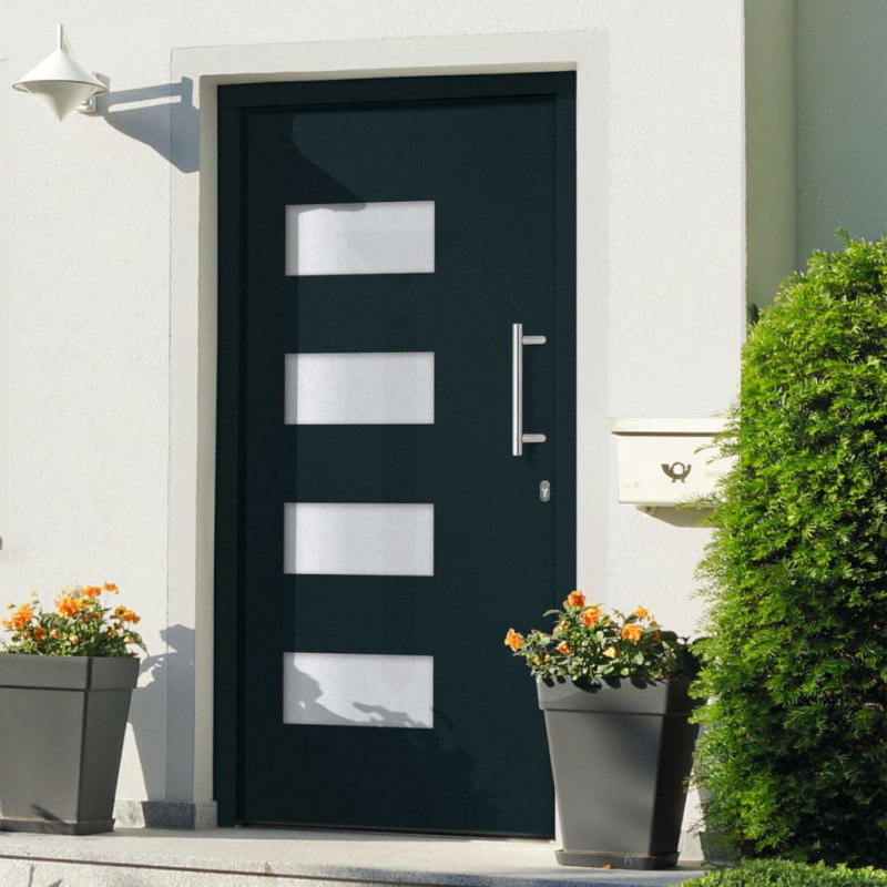Drzwi frontowe, aluminium i PVC, antracytowe, 110x210 cm