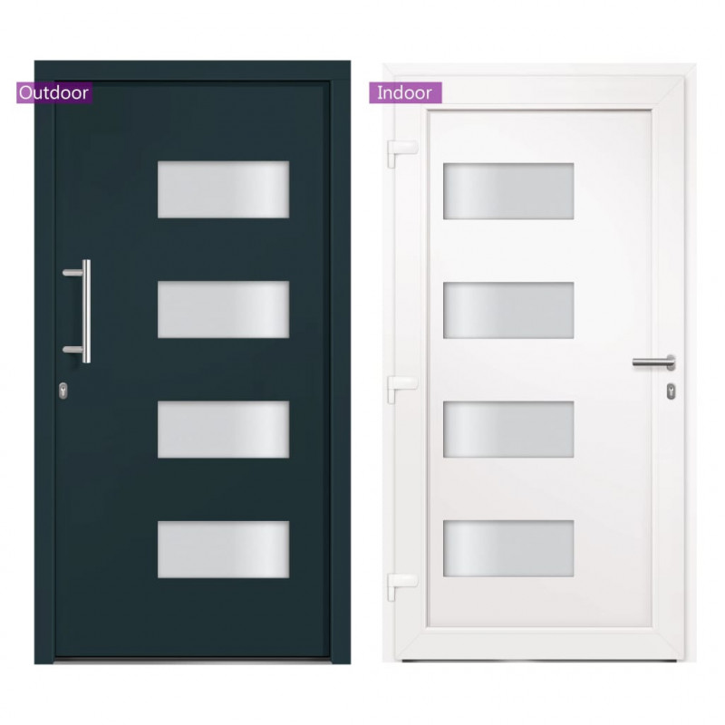 Drzwi frontowe, aluminium i PVC, antracytowe, 110x210 cm