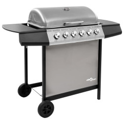 Grill gazowy z 6 palnikami, czarno-srebrny