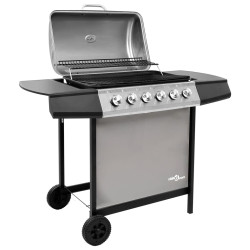 Grill gazowy z 6 palnikami, czarno-srebrny