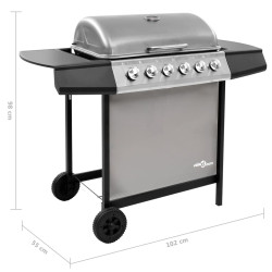 Grill gazowy z 6 palnikami, czarno-srebrny