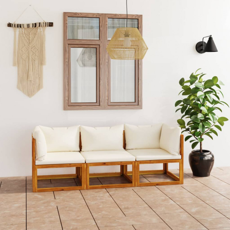3-osobowa sofa ogrodowa z kremowymi poduszkami, drewno akacjowe