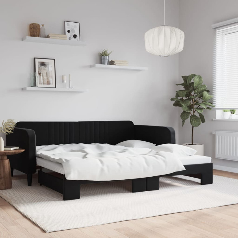 Sofa rozsuwana, czarna, 100x200 cm, aksamit