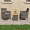 3-częściowy zestaw mebli bistro, rattan PE i akacja, szary