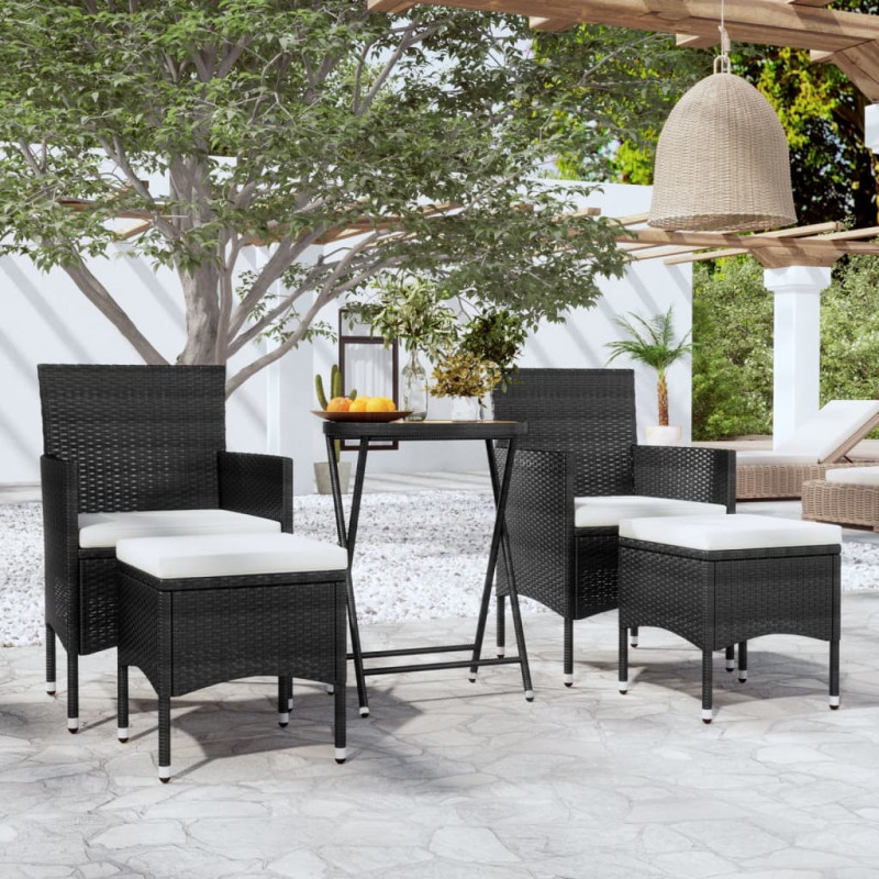5-cz. zestaw mebli bistro do ogrodu, rattan PE i akacja, czarny