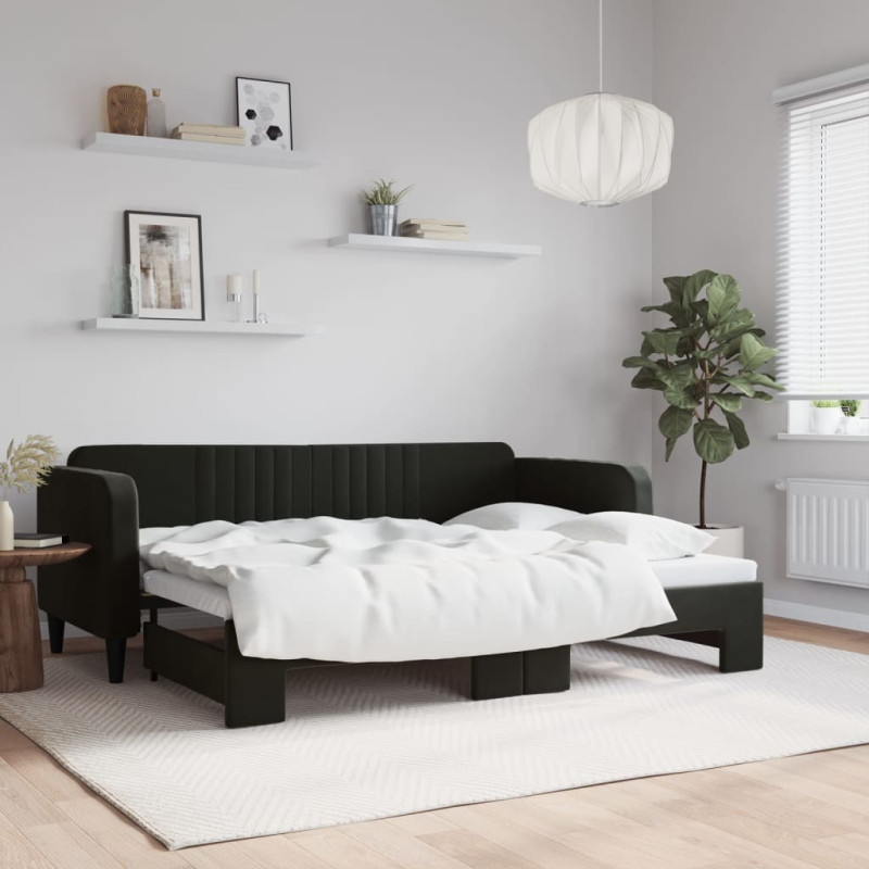 Sofa rozsuwana, czarna, 80x200 cm, aksamit