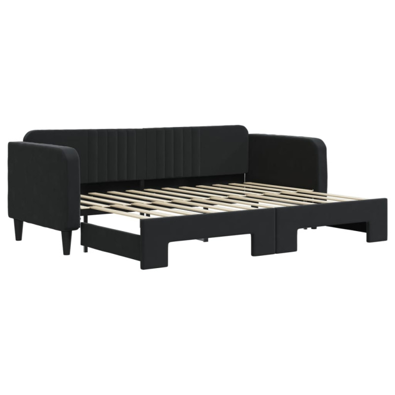 Sofa rozsuwana, czarna, 80x200 cm, aksamit
