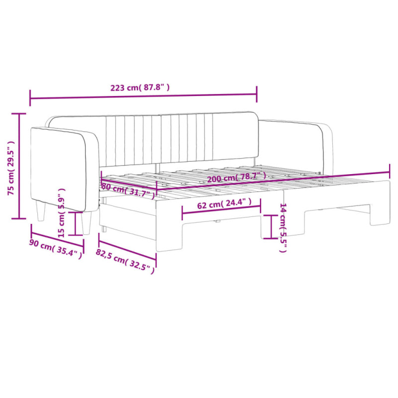Sofa rozsuwana, czarna, 80x200 cm, aksamit