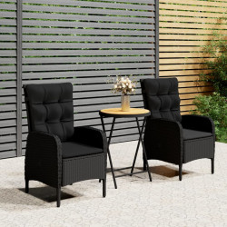 3-cz. zestaw mebli bistro, rattan PE i drewno akacjowe, czarny