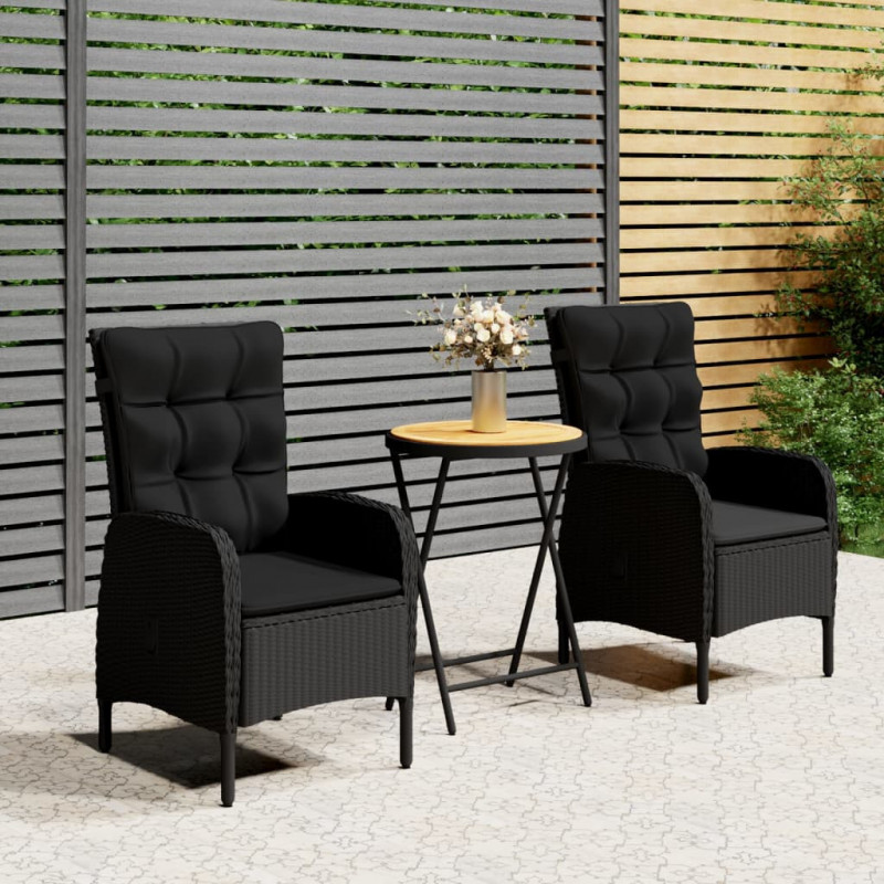 3-cz. zestaw mebli bistro, rattan PE i drewno akacjowe, czarny