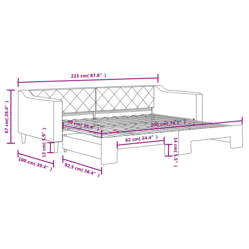 Sofa rozsuwana, kolor taupe, 90x200 cm, tkanina