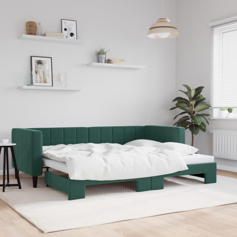 Sofa rozsuwana, ciemnozielona, 80x200 cm, aksamit