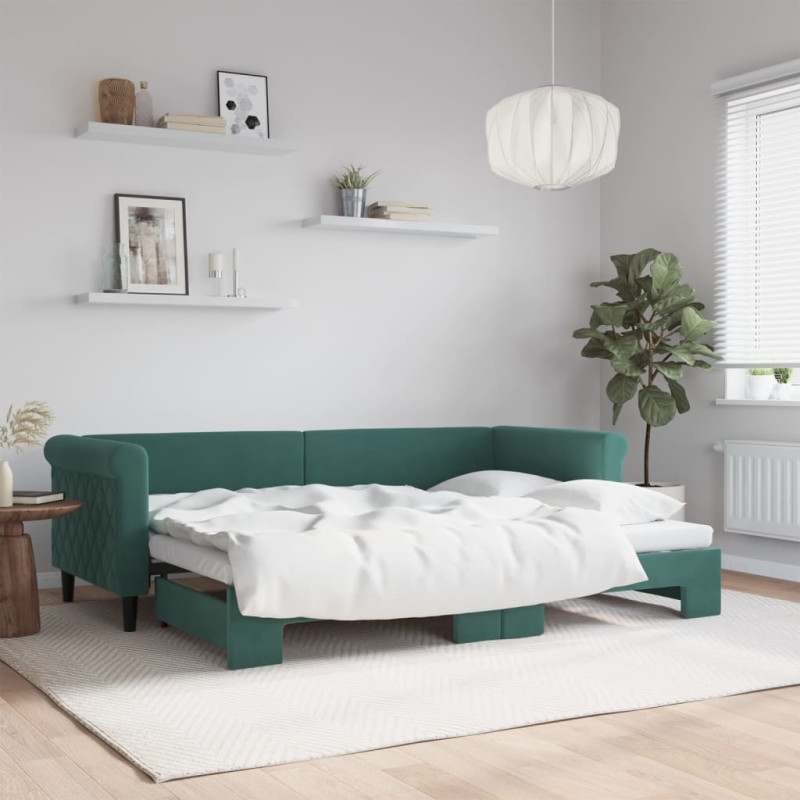 Sofa rozsuwana, ciemnozielona, 80x200 cm, aksamit