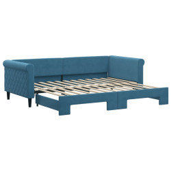 Sofa rozsuwana, niebieska, 90x200 cm, aksamit