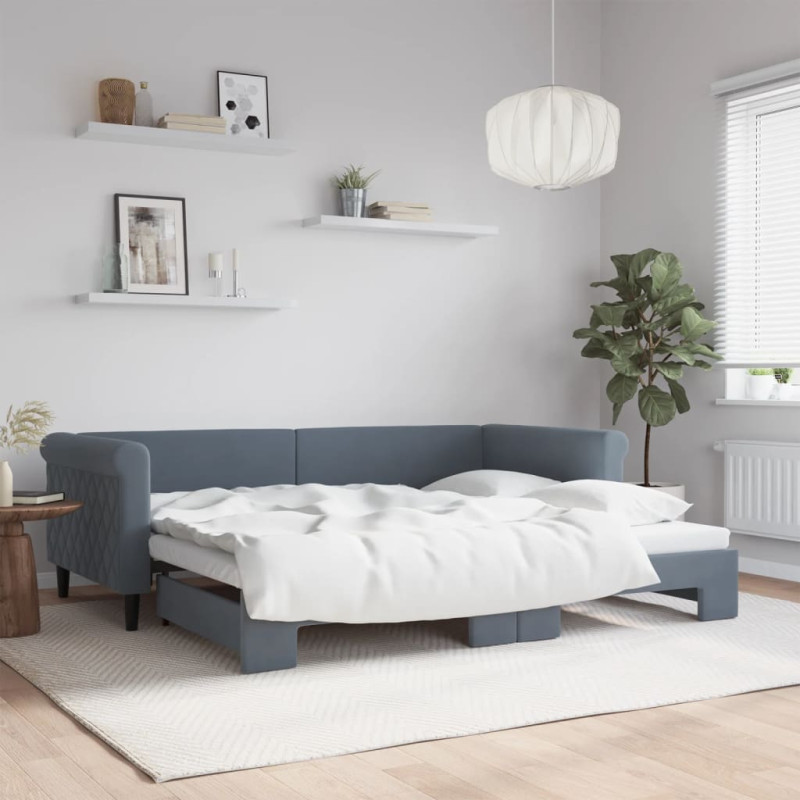 Sofa rozsuwana, ciemnoszara, 90x200 cm, aksamit